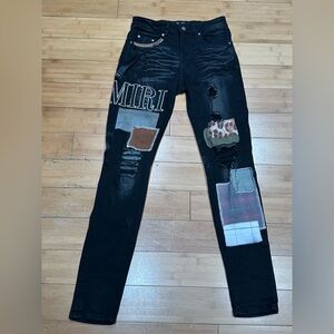 New Amiri Grunge Patchwork Jeans Men’s Size 28x32 Black Distressed Rare